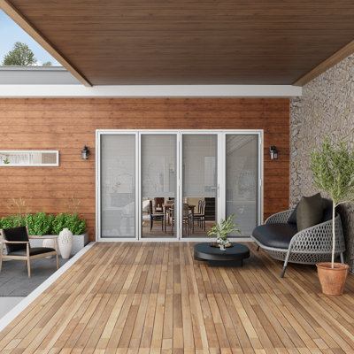 120 po H 80 po L Porte de patio pliante en aluminium blanche à ouverture à gauche avec stores 3 + 1