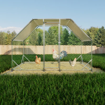9.94 Ft. X 6.46 Ft. X 6.36 Ft. Metal Large Chicken Coop Walk-In Poultry Cage Run Flat Shaped With Waterproof Cover -  Tucker Murphy Pet™, F180739E5EC34FDF99C3211AADB17055