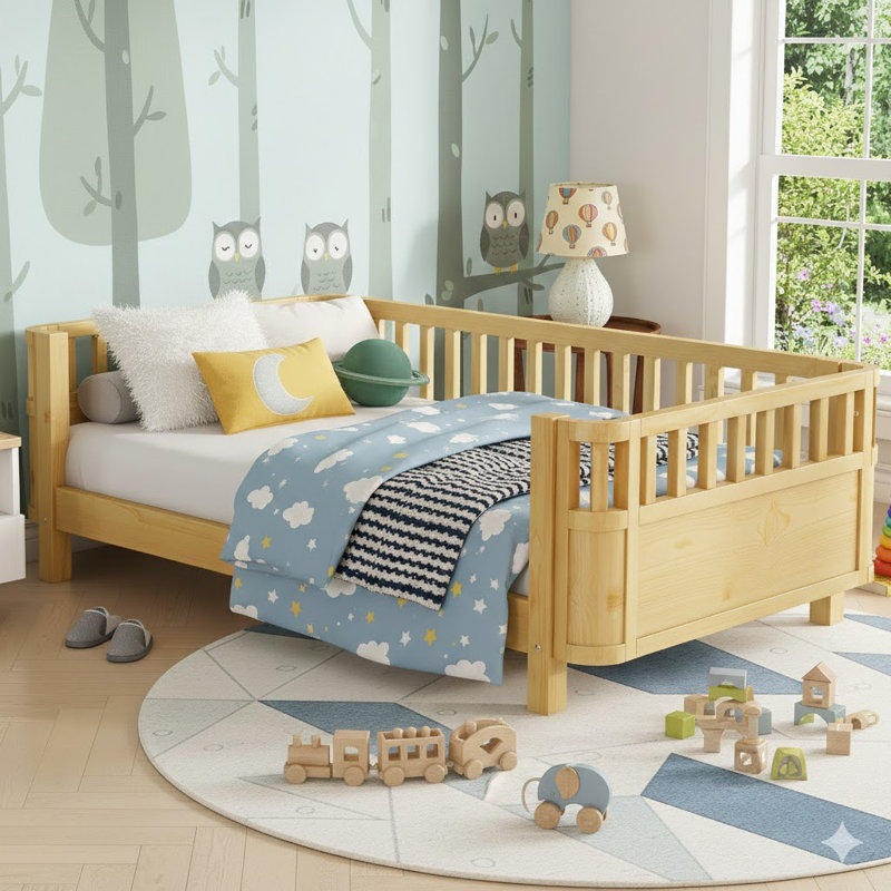Wood Platform Bed For Kids, Natural, Twin