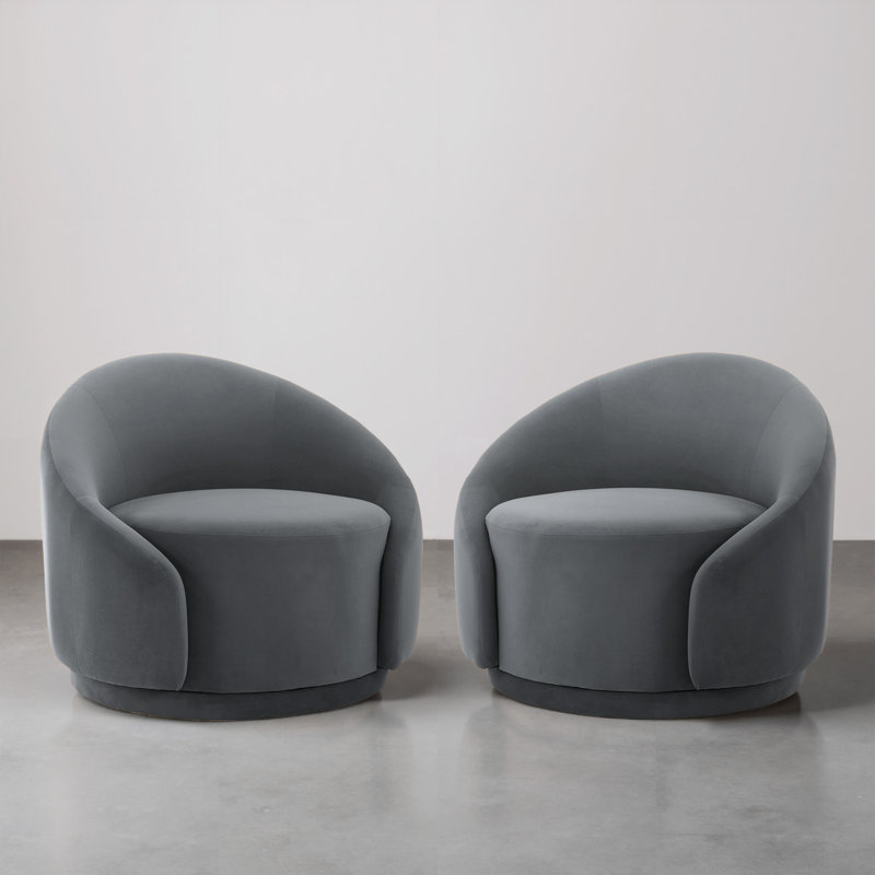 Fauteuil demi-tonneau pivotant rembourré Aunna, Velours gris velours