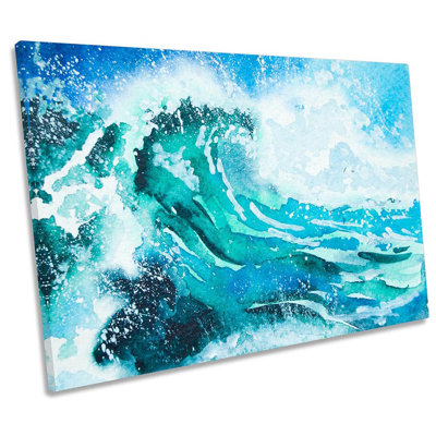 Wave Surf Blue Beach Bathroom 1 Piece Wrapped Canvas Wall Art