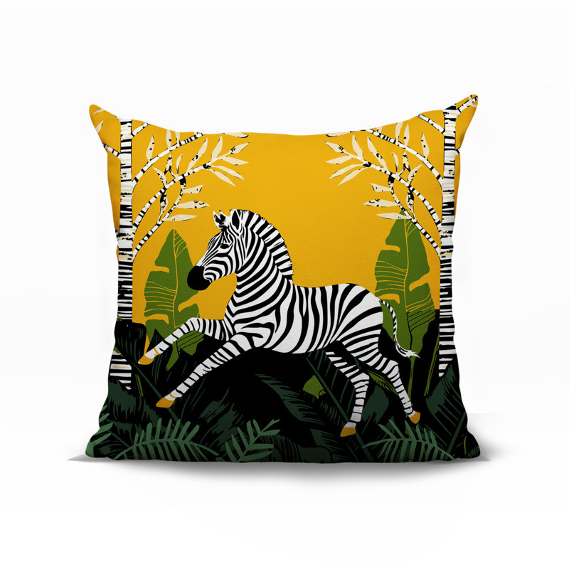 Oreiller carré réversible intérieur / extérieur Asty Zebra, Jaune, H 17 po x l 17 po x P 4,5 po