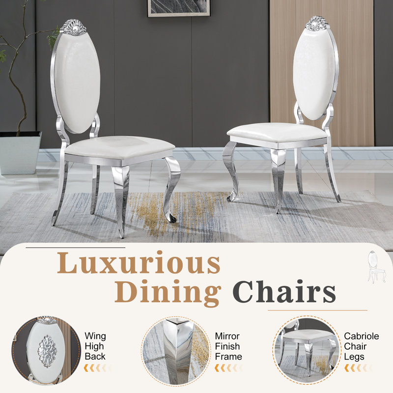 Modern Dining Room Sets,  94.49" Rectangular Tempered Glass Dining Table With Stainless Steel Dining Chairs, Silver