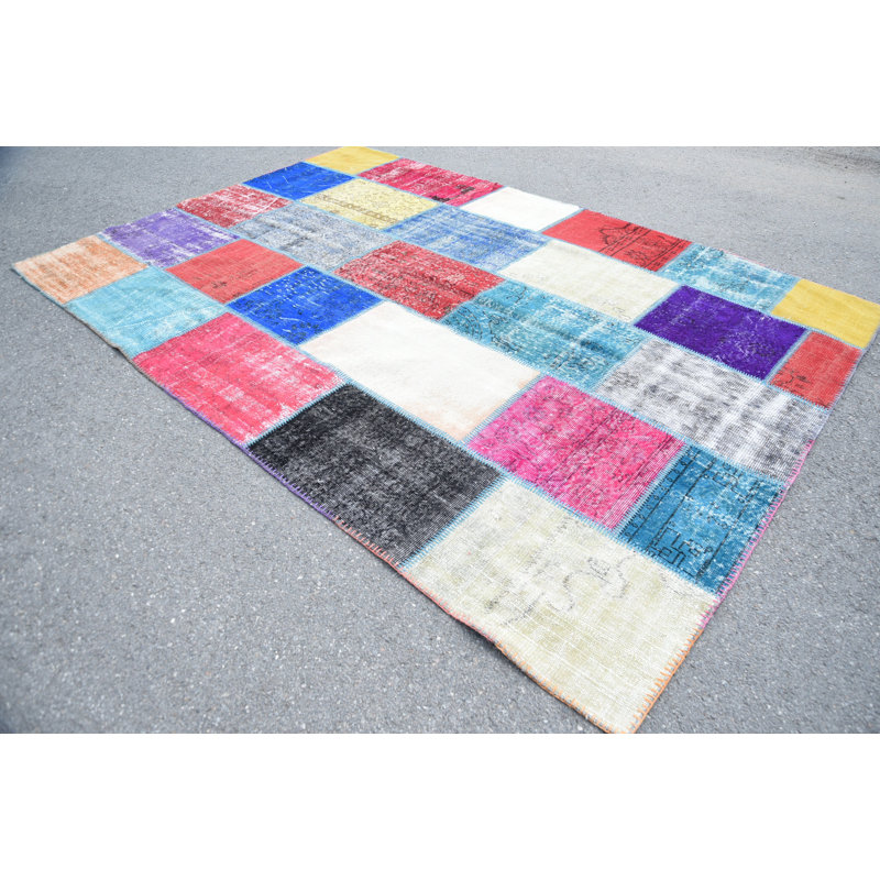 Tapis de cuisine, tapis rétro, tapis modernes, tapis arc-en-ciel Oushak, grand tapis 6,7 x 9,5 pi, tapis turc