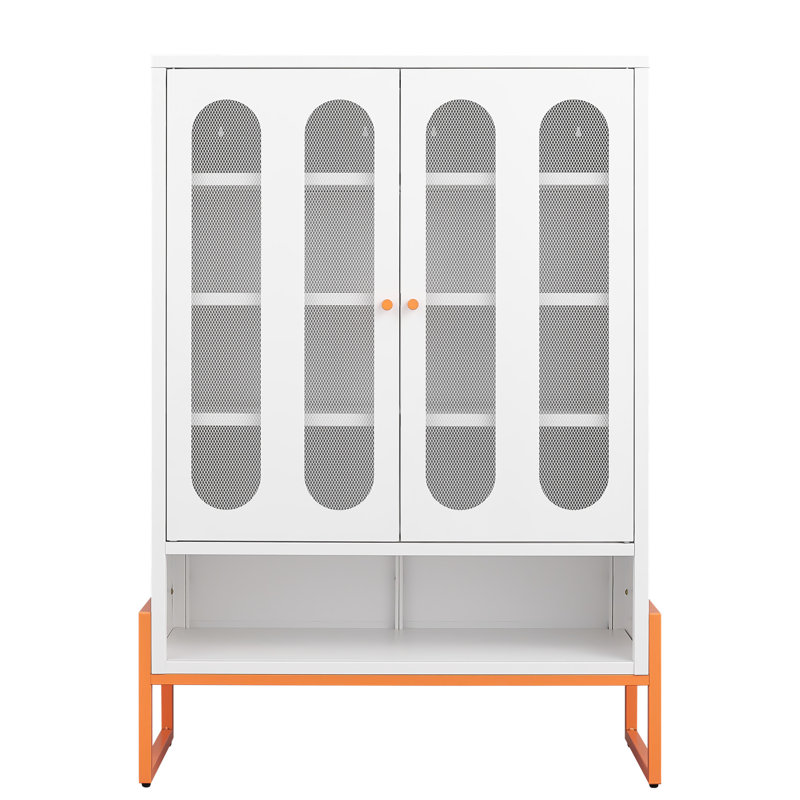 White Freestanding Shoe Cabinet With Dual - Opening Doors, 15Cm Proof Design, And Back Fixing For Powder Coated Adjustable Mesh Magnetic Shelves, Robot Vacuum Compatibility