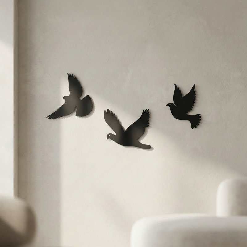 Ensemble de 3 oiseaux en métal