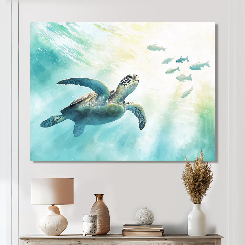 Tortue nageant dans la Méditerranée II - animaux, impression murale en métal, H 12 po x l 20 po