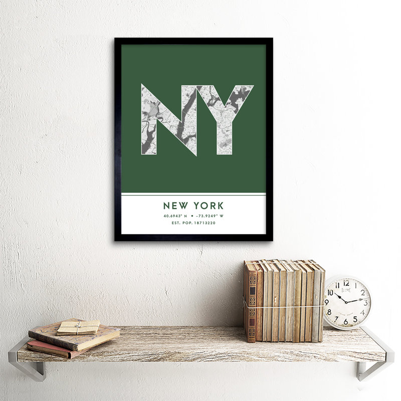 New York NYC United States City Map Green - Single Picture Frame Typography