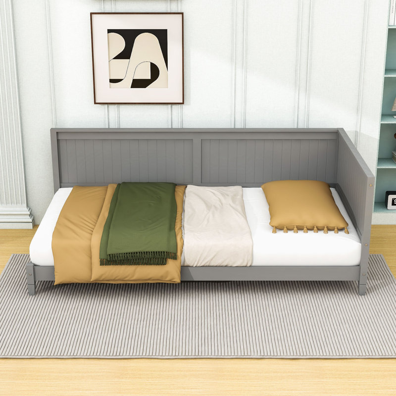 Lit de jour en bois avec lattes robustes et pieds centraux, Lit simple, Gris