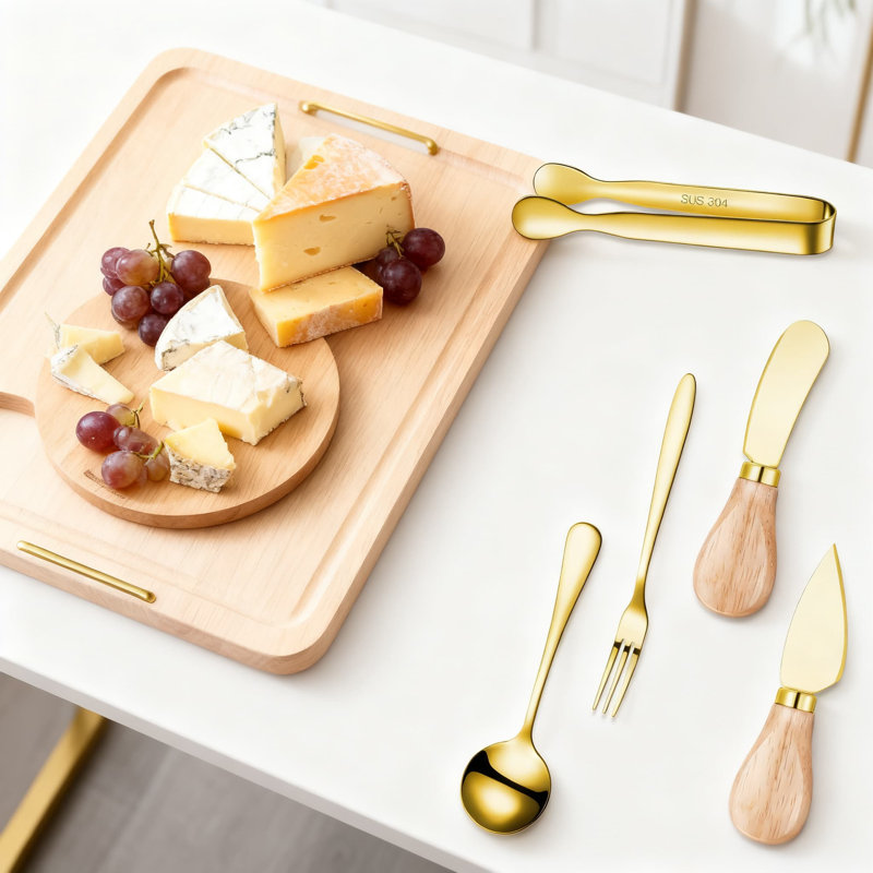 Ensemble de planches à charcuterie de qualité supérieure avec couteaux à tartiner au fromage et au beurre, ustensiles de service, pinces et drapeaux de cure-dents décoratifs pour recevoir