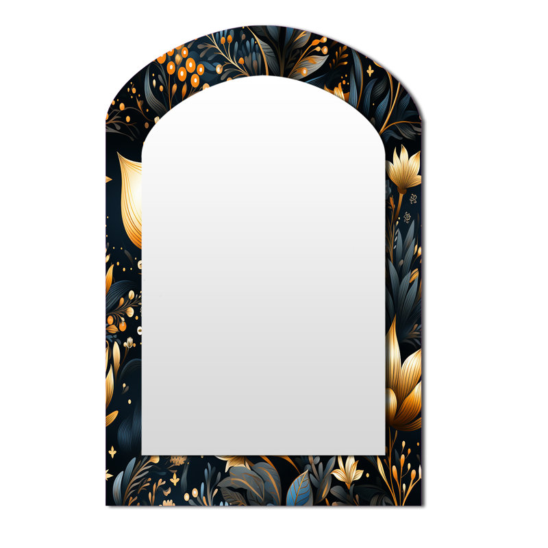 Positano Blue Celestial Boho Pattern - Boho Asymmetrical Unique Mirror, Blue Arch Large Wall Mirror, Printed Metal Art