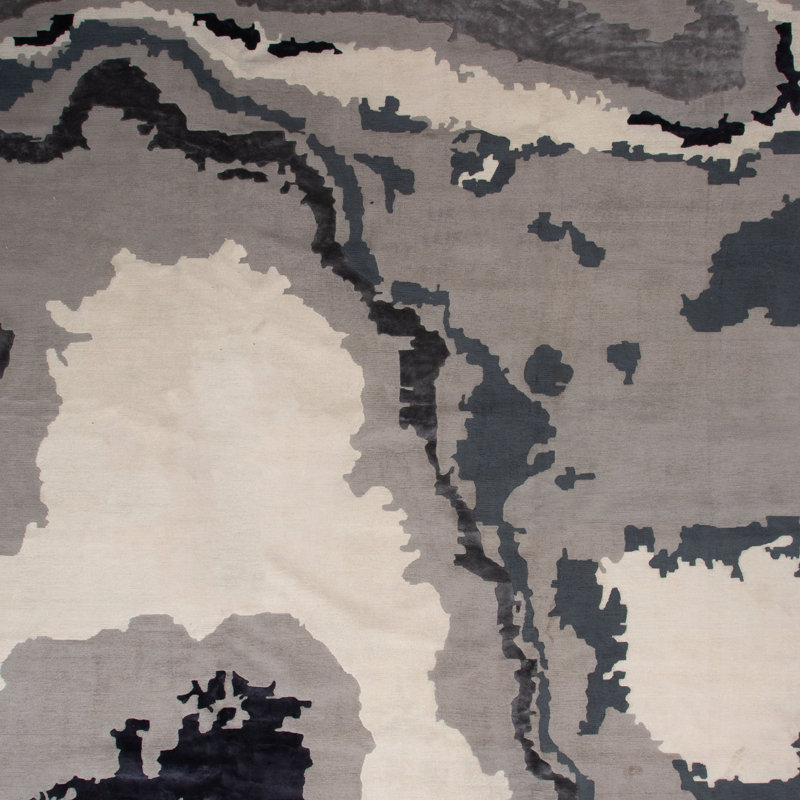 Gray Contemporary Wool Silk Blend Rug - 15'6" x 18'