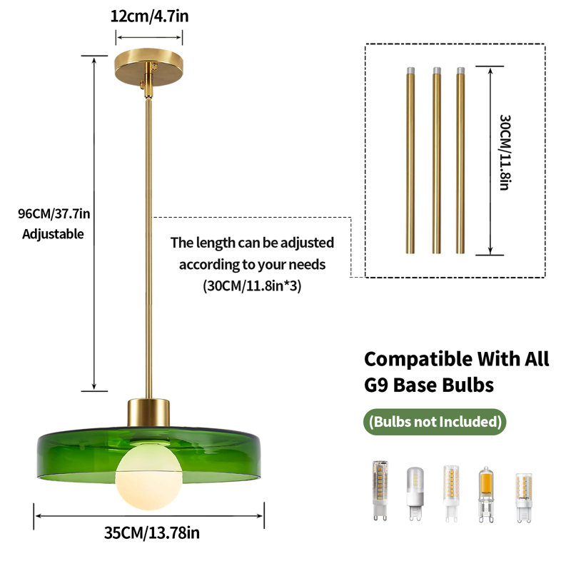 Luminaire suspendu pour îlot de cuisine Vintage, 13.8", Vert