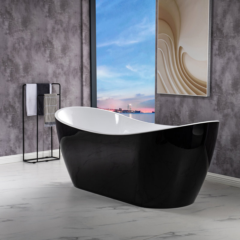 Vital 71'' x 31.5'' Soaking Acrylic Bathtub, Black, Brushed Nickel