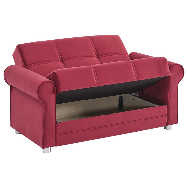 Sara Fabric Upholstered 3-in-1 Sleeper Sofa Bed with Storage, Burgundy Microfiber, 35.8"H x 63''W x 31.5''D