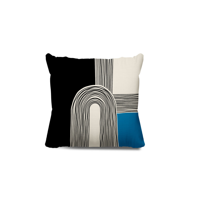 Coussin décoratif réversible intérieur / extérieur Cassie, H 17 po x l 17 po, Turquoise / crème / noir
