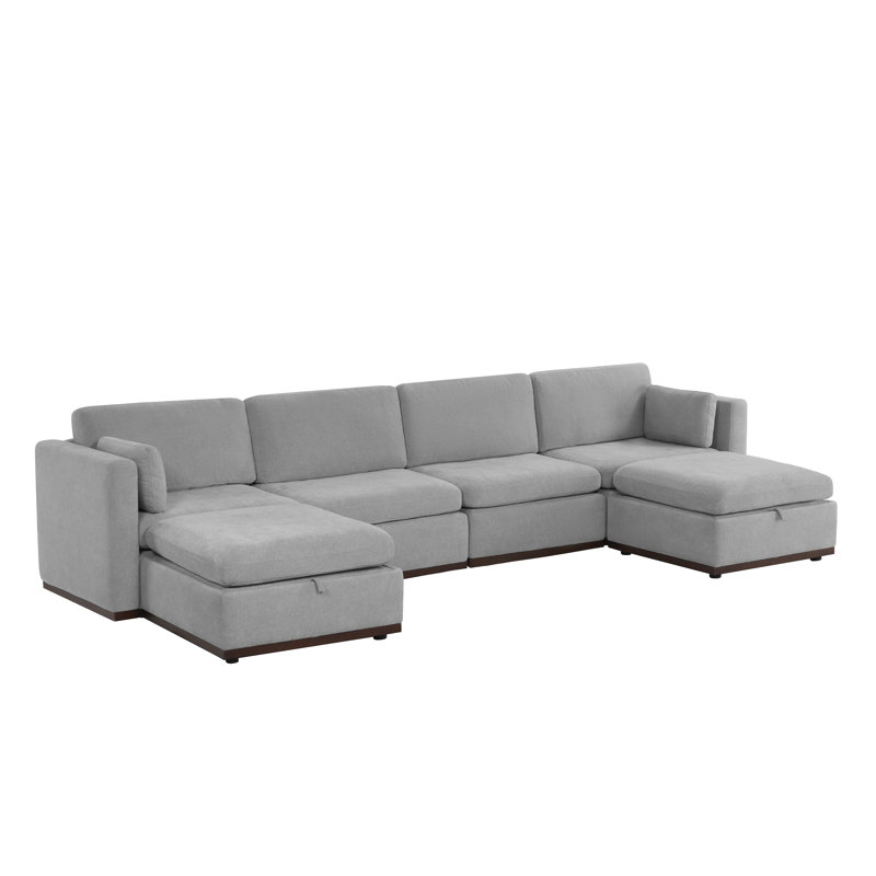 Canapé modulaire 6 pièces avec repose-pieds Sayette l 146 po, Polyester gris tourterelle