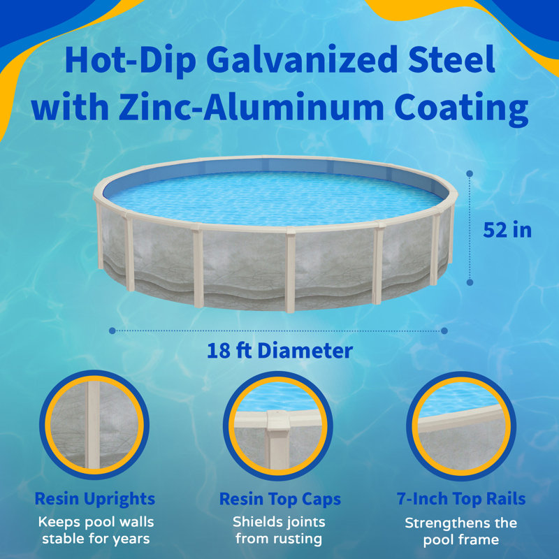 Trinity Round 52-in Deep Steel Wall Pool Package with 7-in Top Rail, 18' x 52"