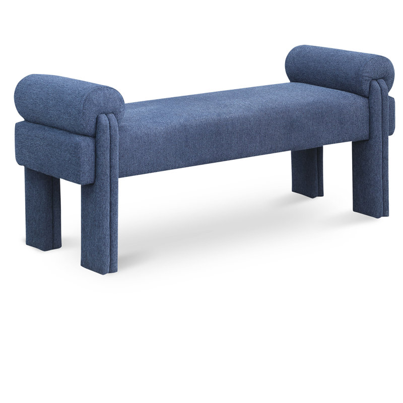 Stefano Upholstered Bench, Navy Polyester Fabric