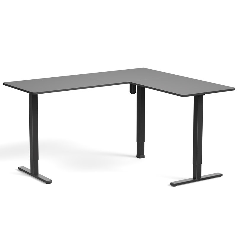 Bureau debout d'angle électrique VIVO, Noir / Noir, 55 po x 63 po