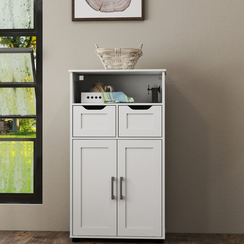 Armoire de rangement à double porte avec espace intérieur réglable, tiroirs et tablettes ouvertes pour la décoration intérieure dans le salon de bureau, panneau de particules blanc, tablettes en solution de 11,79 po de largeur, tablettes, conception