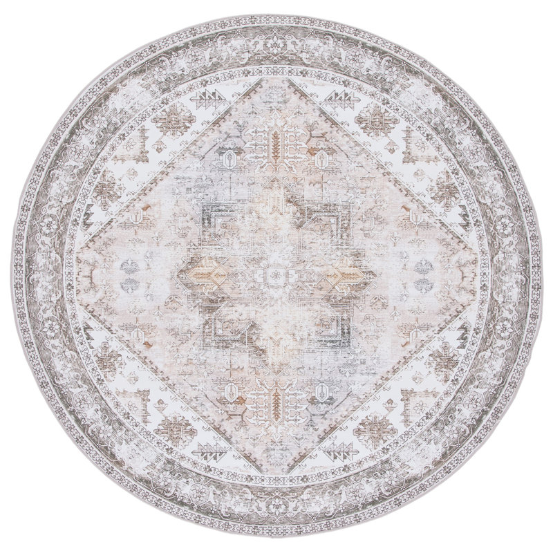 Tucson Florentine Machine Washable Non-Slip Area Rug , Round 122 cm, Beige/Gray