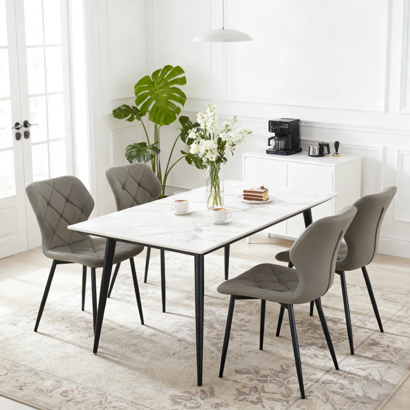 Upholstered Armless Dining Chair With Wraparound Backrest, Faux Leather Grey