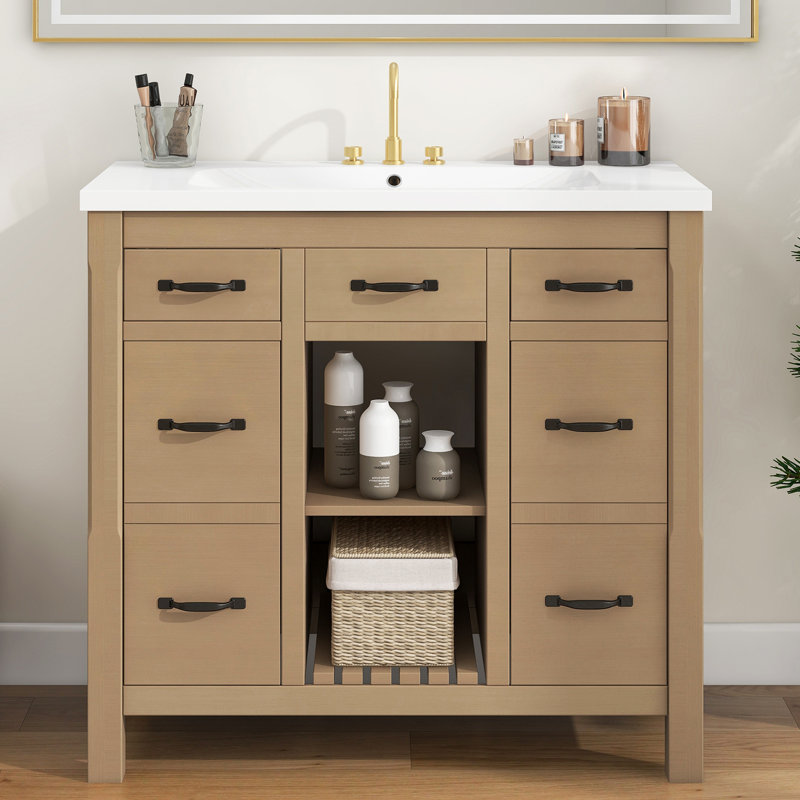 Meuble-lavabo simple 36 po avec plateau en résine, Couleur du bois