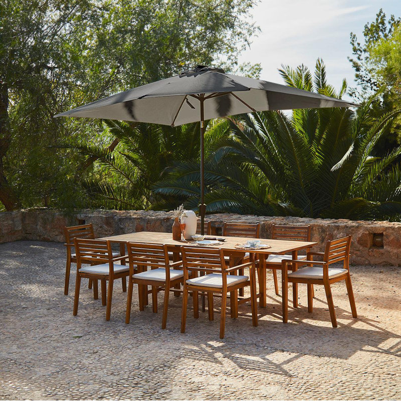 Sirmans 8 - Person Dining Set, Grey Umbrella, 75cm H x 90cm W x 140cm L, With Cushions