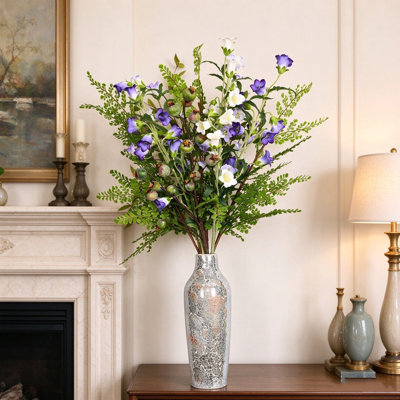 Bouquet de campanules artificielles 36 "avec fleurs et verdure mélangée, tiges florales artificielles printanières pour décor de vase