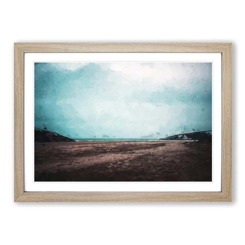 Cornwall Beach in England in Abstract - Picture Frame Graphic Art Print, 27cm H x 36cm W x 2cm D, Oak Framed
