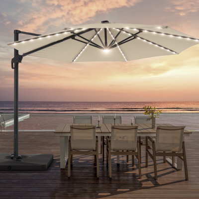 Winon 132'' Lighted Cantilever Umbrella with Crank Lift Counter Weights Included