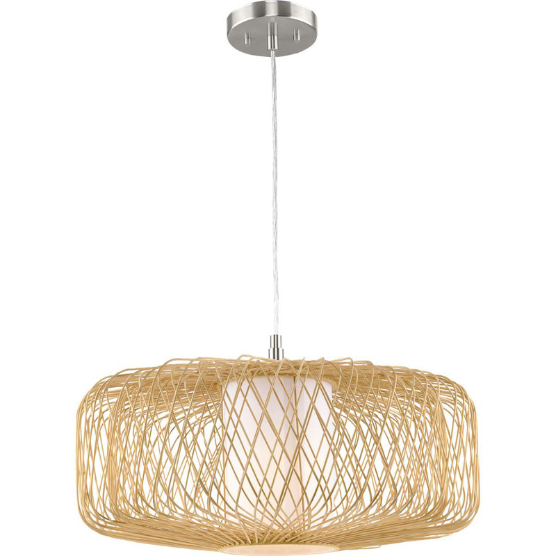 Luminaire suspendu tambour 1 lumière Andric, H 15 po x l 22 po x P 22 po, Rotin naturel