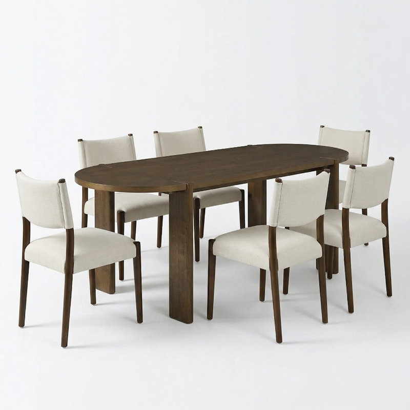 7-Piece Fabric Dining Table Set Oval Beige,Walnut