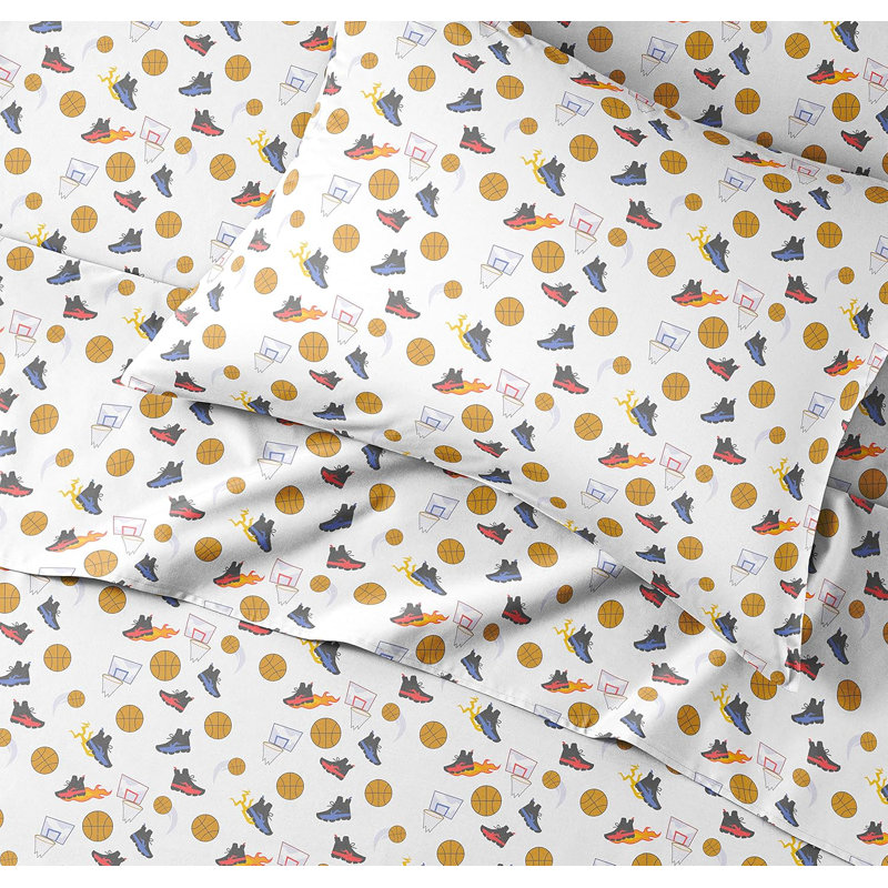 Full Basketball Print Blue Microfiber Kids Sheet Set