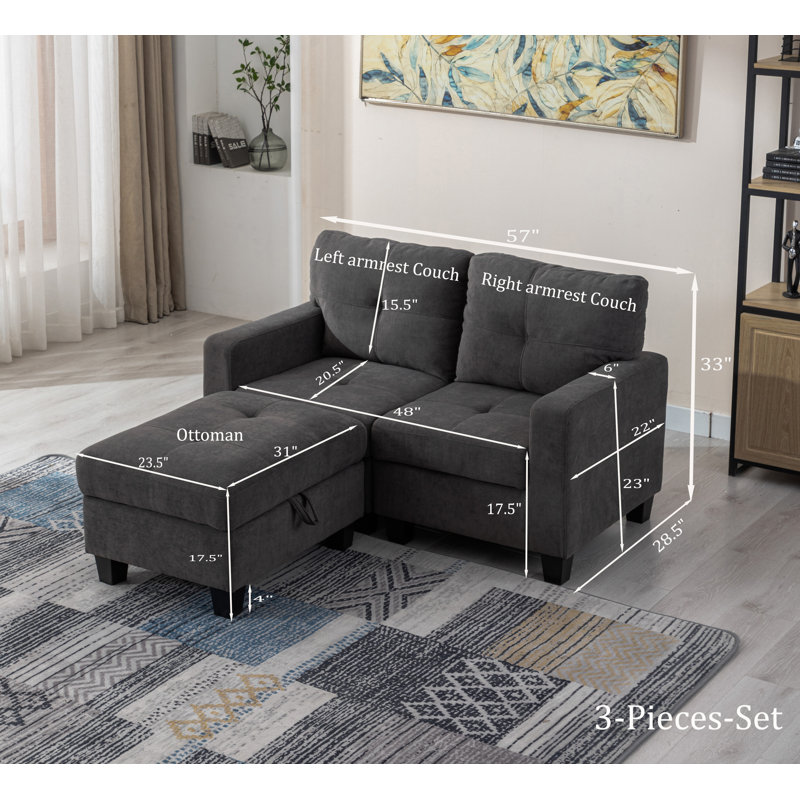 Causeuse modulaire de 57 po de large avec repose-pieds, Polyester gris foncé