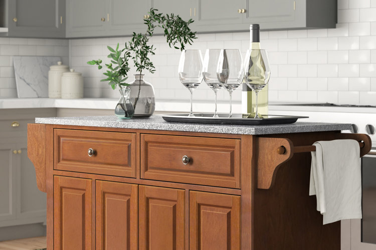 kitchen island with a granite countertop