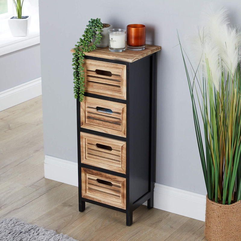 Ribal Fully Assembled 4 Drawer Solid Wood Frame Chest Storage Unit - Black and Oak