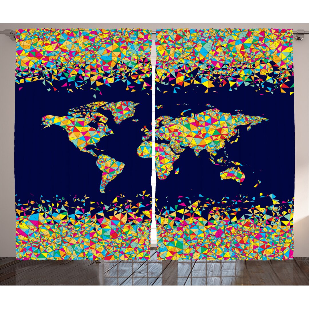 Rustikaler Vorhang, Mosaik-Fliesen Globale, Weltkarte, Dunkelblau Gelb Blau