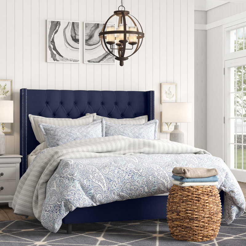 Breckin Upholstered Wingback Bed, King, Classic Talc Linen