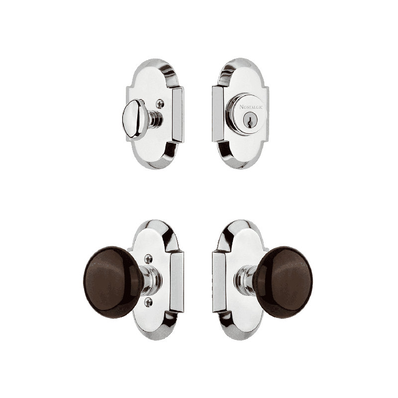 Nostalgic Warehouse Cottage Entry Set with Brown Porcelain Knob, Brown/Antique Brass, 2.75"