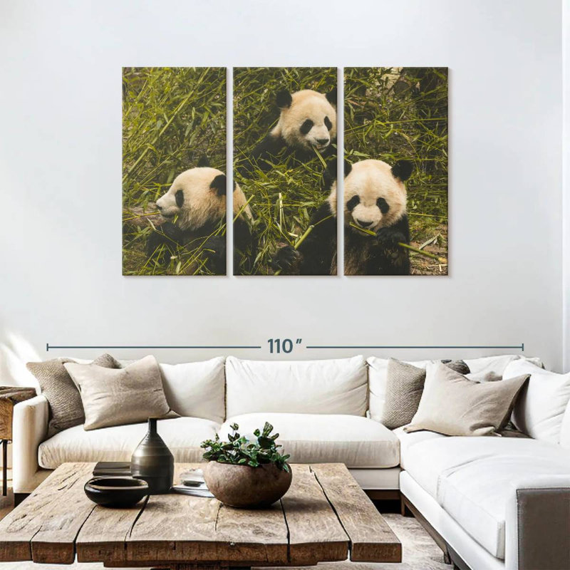 Trois Pandas affamés, H 48 po x l 74 po