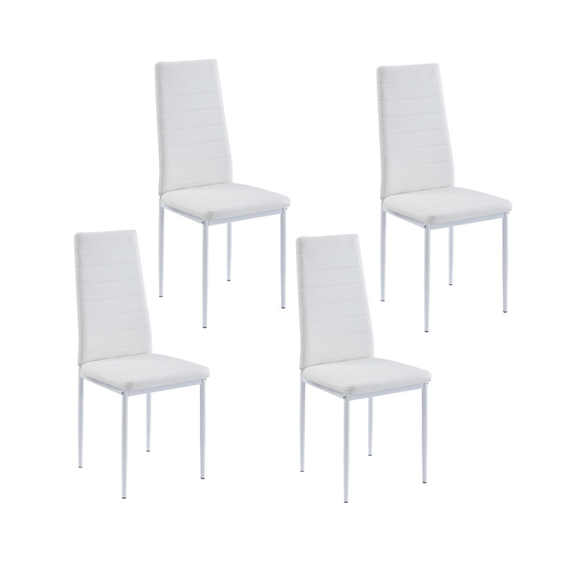 Chaise de salle à manger, chaises de cuisine modernes Ebern Designs en PU avec pieds et structure en métal (noir), Blanc, 4