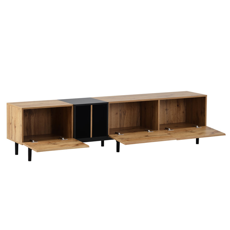 Meuble télé Evanuk, console multimédia, centre de divertissement avec grand meuble de rangement Evanuk, Bois naturel
