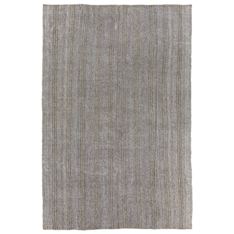 Tapis kilim tissé à la main 7,8 x 11,5 pi (tissage plat) gris clair et brun verdâtre