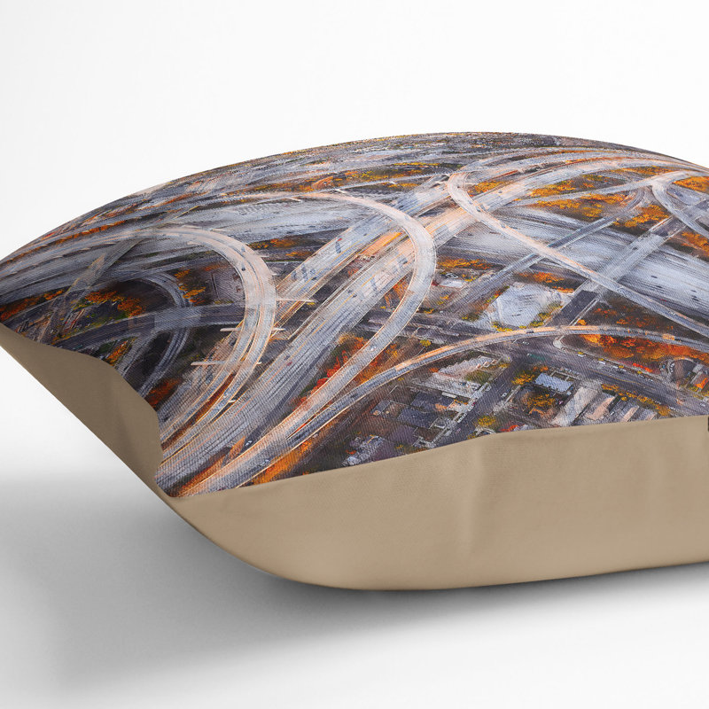 Highways of Los Angeles Painting Cushion with Filling, Stone, 40cm H x 40cm W x 15cm D