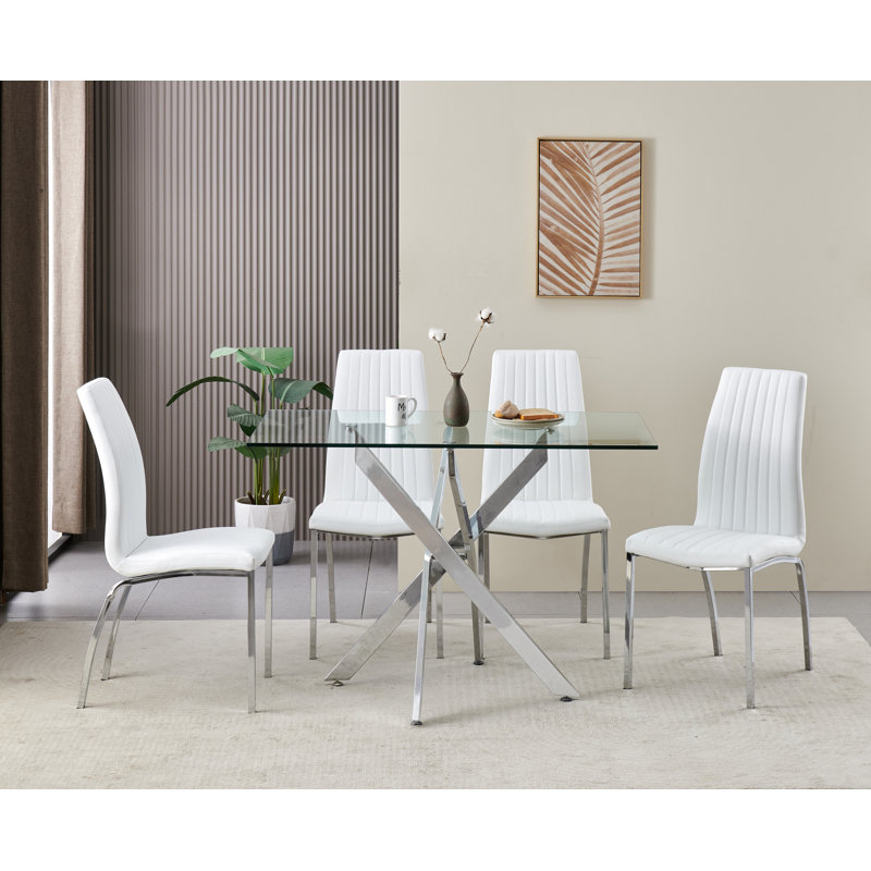 Rexel Dining Table with 4 Modalux Chairs, White