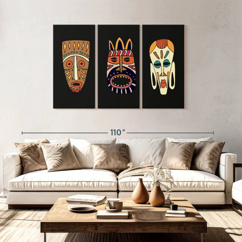Caricature d'un masque africain Kerner, H 48 po x l 74 po