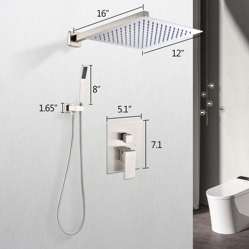 12" Wall Mounted Rain Shower Head - Brushed Nickel, Brass Made, Self-Cleaning Nozzle For Unclogged Water Flow, American Standard Pipe Compatible Mounted, Brass, Unobstructed And Consistent Release,