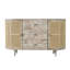 Console de télévision à 3 tiroirs avec portes de rangement courbées en bois d'acacia et canne à sable Sand Blast